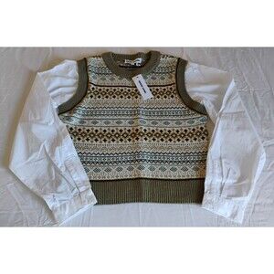 DKNY Jeans Sweater Women's Blouse Layered Look Green Academia sz M NWT